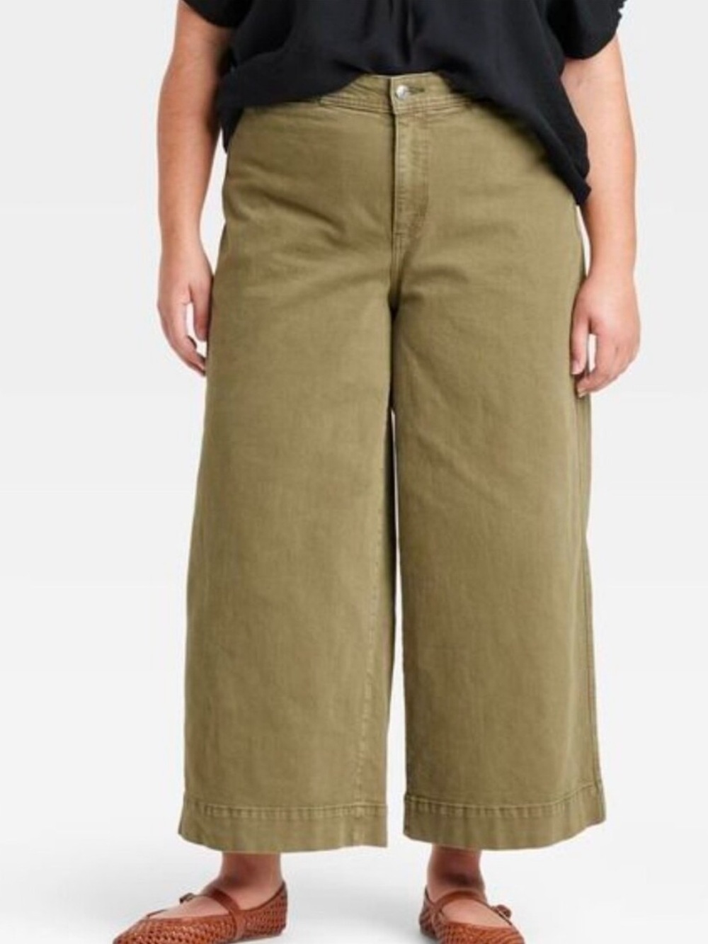 Ava & Viv Wide Leg High Rise Crop Jeans in Olive Green Plus Size 17 NWT